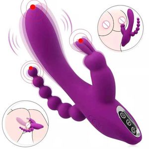 おもちゃマッサージャーセックス3 in ソフトシリコンディルドバイブレーター女性用の後部クリトール膣トリプル刺激大人18ビブラドールセクシー18Q6