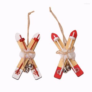 Christmas Decorations 1pc Wooden Sled Tree Decor Pendant Ski Bell Xmas Ornaments Kids Gift Navidad Year 2022 Party Home