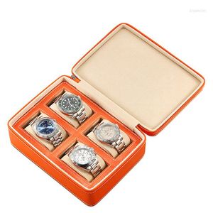 Смотреть коробки 4 сетки PU Кожаные коробки Организатор Организатор Сторозы на дисплее лоток Zippere Travel Jewelry Collector