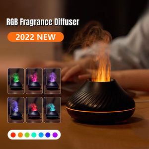 Umidificatori USB Air Aroma Diffuser Ultrasonic Cool Mist Maker Fogger Colorful LED Essential Oil Flame Lamp 221109