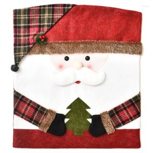Couvre chaise xb Couverture arrière de Noël mignon dessin animé Santa Claus Snowman Reindeer Seat Slipcover Noël Cuisine Dining Room Decor