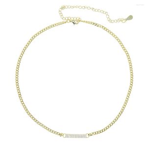 Chains Micro Pave Cz Bar Charm 3MM Gold Color Cuban Link Chain 32 10CM Choker Necklace For Women