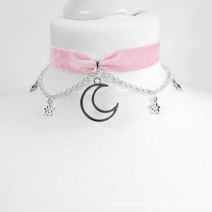 Choker gotisk rosa sammet för kvinnor flickor mode halvmåne stjärnor spindel charm mystery häxa smycken gåvor halsband
