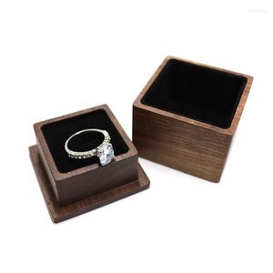 Jewelry Pouches Vintage Ring Case Single Wooden Chest Display Box Jewellery Gift For Women Men Wedding Proposal
