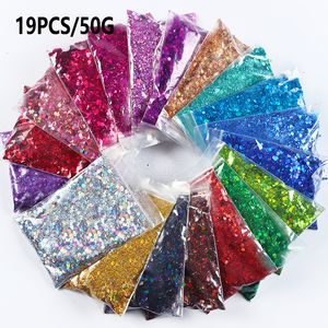 Nail Glitter 19Bags50g Laser Chunky Powder Kit For Art Decorations Mixed Hexagon Sequins Bulk Holographic Paillette Design 221012