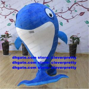 Badeira azul golfinho cetáceo de cetacean delphinids mascote fantasia de desenho animado de desenhos animados de caráter de graduação do parque temático zx2924