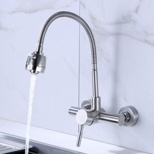 Kitchen Faucets SUS Stainless Steel Wall Mounted Faucet Cold Mixers Sink Tap Degree Swivel Flexible Hose