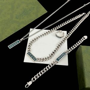 Women Silver Chain Necklace Designer Jewelry Sets Enamel Pendant Necklaces Love Bracelets for Mens Hip Hop Fashion Rings with Box