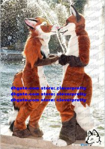 Costume della mascotte del cane Husky peloso della pelliccia lunga marrone Lupo Volpe Fursuit Personaggio dei cartoni animati per adulti Apri un'attività Eventi importanti zx2986