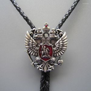 Bow Ties Vintage Silver Plated Russian Double Headed Empire Eagle Rhinestone Bolo Tie Neck Necklace