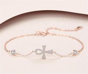 Link Bracelets Key Of Life Bracelet Egyptian Cross Ankh Silver Hand Chain With Cubic Zirconia For Women Simple Design 2022 Fashion