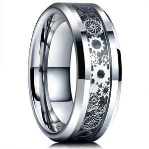 Vintage Silber Farbe Zahnrad Edelstahl Herren Ringe Keltischer Drache Schwarz Carbon Fiber Inlay Ring Herren Ehering
