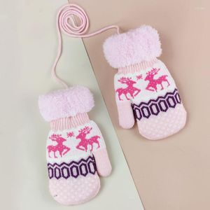 H￥rtillbeh￶r 2022 Barnmitten Winter Warm Plus Velvet Thicken Elk Christmas Gloves Sticked 3-10 Year's Children's Gift