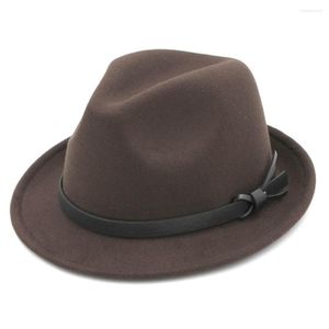 Beretler Mistdawn unisex moda caz şapkaları klasik üst erkek kadınlar zarif katı sunhat sert brim fedora şık trilby kapağı