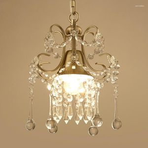 Lâmpadas pendentes simples lustre de cristal com um corredor de cabeçote de cabeça de cabeça de varanda pequena pendurada e27 branco/ouro dia wf1027