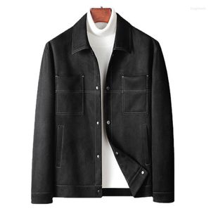 Erkek Ceketler Erkek Ceket Süet Sonbahar Kış Genç Orta Yaşlı Mikro Gevşek Kargo Erkek Palto Dış Giyim Tek Göğüslü Haligan Tops
