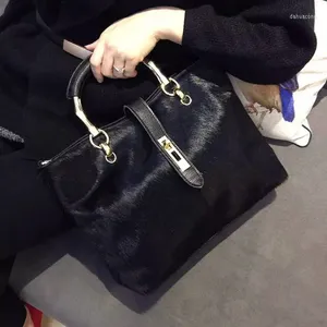 Evening Bags 2022 Autumn And Winter Horse Fur Bag Big European American Plush Women 's Litchi Pattern Shoulder Hand B