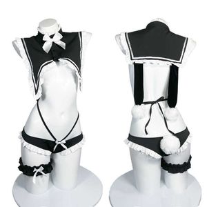 Parrucche Cosplay Sweet Cute Bunny Girl Sailor Collor Lingerie Set Lolita Bow Lace Short Top Nightwear Re Zero Rem Cosplay Maid Uniform Drop Ship T221115