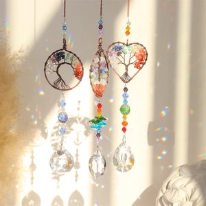 Sun Catchers Hanging Crystal Life Tree Stone Beads Prism Pendant Craft Wind Chimes Window Home Garden Decoration