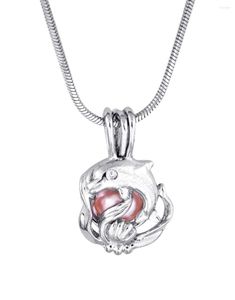 Kedjor Alla hjärtans dag presentbur Silver Locket Love Wish Pearl Lovely Dacing Dolphin Pendant P29