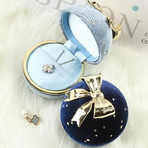 Jewelry Pouches Royal Blue Sphere With Bow Gift Box Christmas Inlaid Phnom Penh Wedding Ring Pendant Or Case