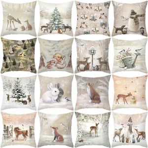 Juldekorationer Luanqi Elk Cushion Cover Merry Decor for Home 2022 Navidad Noel Xmas Pillow Case 45x45cm Happy Year 2023