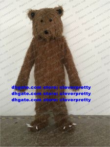 Trajes de mascote de urso marrom peludo de penhas longas mascote urso parto de desenho animado de desenho animado