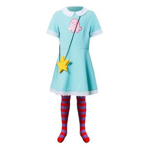 Special Occasions Girl's Princess Star Butterfly Costume For Kids Girl Cosplay Green Short Sleeve Casual Dress with Small Crossbody Bag Stockings 221111