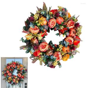 Dekoracyjne kwiaty jesienne wieńce do drzwi frontowych sztuczny wieniec piwonii z dyniami jagodami na Święto Dziękczynienia