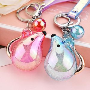 Keychains Acrylic Crystal Bubble Jelly Mouse Bear Keychain Individualized And Magic Laser Leather Rope Package Pendant Wholesale
