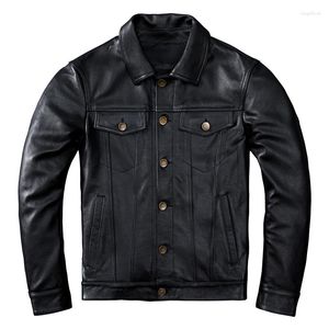 Herrjackor f￶rsta lager Pure Cow Leather Jacket List High Top Men's Short Slim denim ￤kta persional casual p￤l