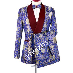 Handsome Silk Brocade Groom Tuxedos Shawl Lapel Groomsmen Man Suit Mens Wedding/Prom/Dinner Suits Bridegroom Jacket Pants Tie B265