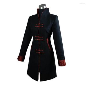 Women's Trench Coats Black Fashion Thick Cashmere Chinese Tradition Women's Long Jacket Coat Lengthen Outerwear Dust Size S M L XL XXL