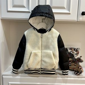 Baby Designer Clothes Down Coats Kids Clothing Winter Children's Short Hooded Black And White Patchwork Jacket European and American Style Lamb Hair Boy's Coat