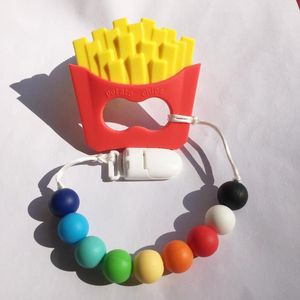 Collane con ciondolo Patatine fritte Massaggiagengive Collana con clip per ciuccio Silicone per uso alimentare BPA Free Baby Dentizione