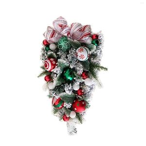 Flores decorativas 2022 Decorações de grinaldas de Natal PVC de cabeça para baixo Simulação de árvore Porta de flor Decoração frontal para inverno ao ar livre