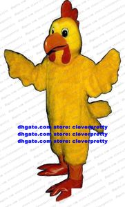 Желтый длинный мех куриный талисман костюм петух петух курица Chick Cartoon Herecore красивое приятное спортивное собрание ZX1592