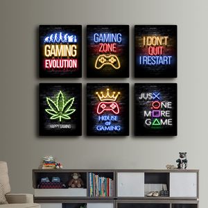 Nordic Gaming Gamer cytaty artystyczne plakaty i druki płótno malarstwo ścienne zdjęcia dla chłopców wystrój pokoju gier Home Decor bez ramki nie Neon