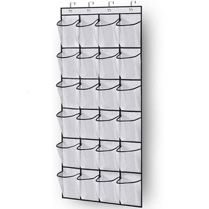 Storage Boxes Bins 1x 24 Grid Wall-mounted Sundries Shoe Organiser Fabric Closet Bag Rack Mesh Pocket Clear Hanging Over The Door Cloth Box 221028