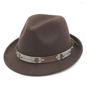 Basker mistdawn män kvinnor elegant solid filt fedora hatt styv brim utomhus stilfull trilby street sjöman multicolor topp cap unisex vuxen vuxen