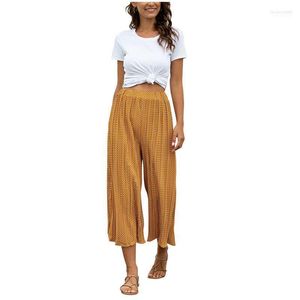 Calça feminina feminina capris feminina feminina de pão de moda de perna larga pontão plissado casual casual perna laranja laranja mulher trabalha longa calça de longa calça