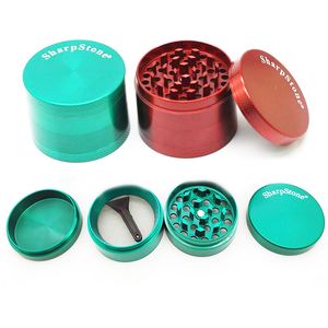 Atacado 63mm 4 player top liso de marca colorida Sharpstone Tobacco Grinder CNC Metal Metal Deca de erva seca para fumar