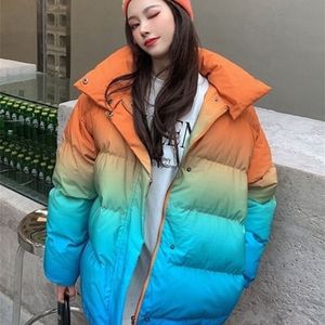 Womens Down Parkas Fashion Casual Stand Collar Donna Streetwear Vintage 2000s Gradient Winter Coat Harajuku Y2k Loose Zip Up Addensare Giacche 221113