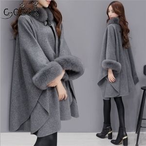 Womens Wool Blends Collar Jackets de Pele Casacos Longo En Conto Roupas de Inverno Temperamento Cape Office Lady Corean Women Clothing 221113