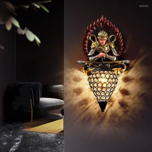 Lampy ścienne żywica słońce Wukong Crystal salon sypialnia sconce zen chińskie badanie nocne oprawy oświetleniowe LED Decor Home