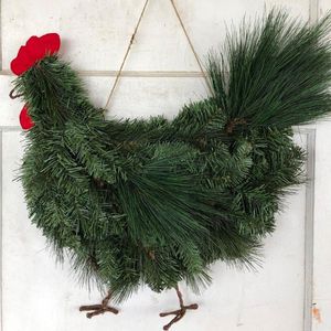 Decorative Flowers Christmas Rooster Chicken Wreath Artificial Branches Green Leaves Garland For Front Door Seasonal Handcrafted Wall D C8T9