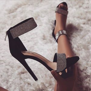 Sandals Sparkling Apricot Black Diamond Crystal High Heels Women 2022 Summer Sexy Club Plus Size 35-43