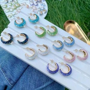 Ohrstecker 3 Paare 2022 Mode Bunte Abalone Shell C Form Charme Gold Farbe Geometrische Runde Frauen Schmuck Geschenk