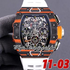 Z Senaste ZFM11-03 MENS Titta p￥ A7750 Chronograph Automatic Orange Black Ntpt Carbon Fiber Case Skeleton Dial Number White Rubber Strap Super Edition Eternity Watches