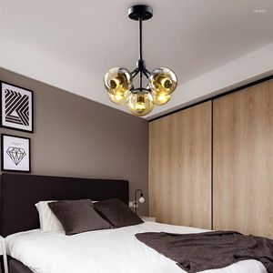 Chandeliers American Style LED Chandelier Home Luminaires Nordic Fixtures Hanging Lights Retro Lighting Glass Ball Bedroom Suspended Lamps